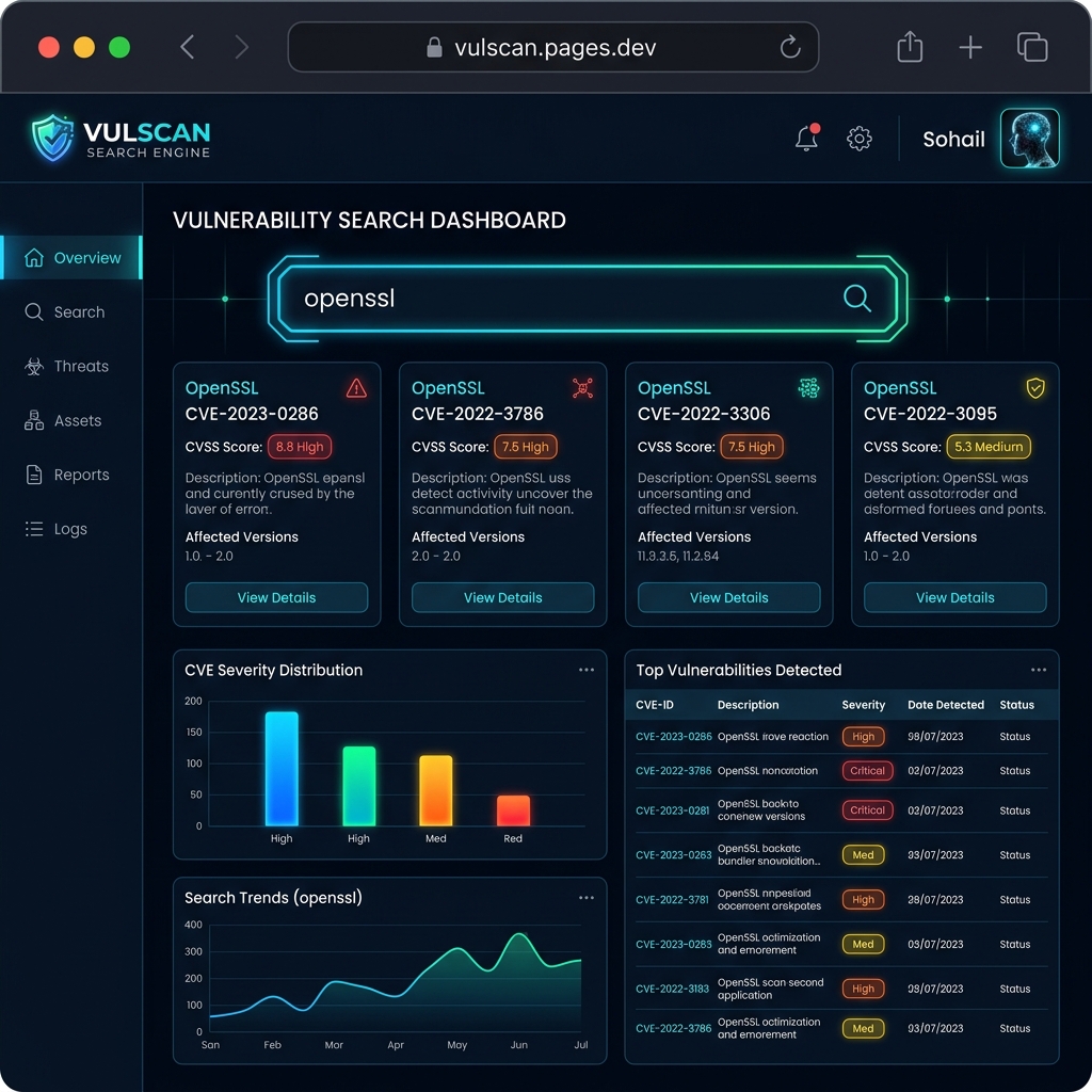VulScan Product Search Dashboard Mockup